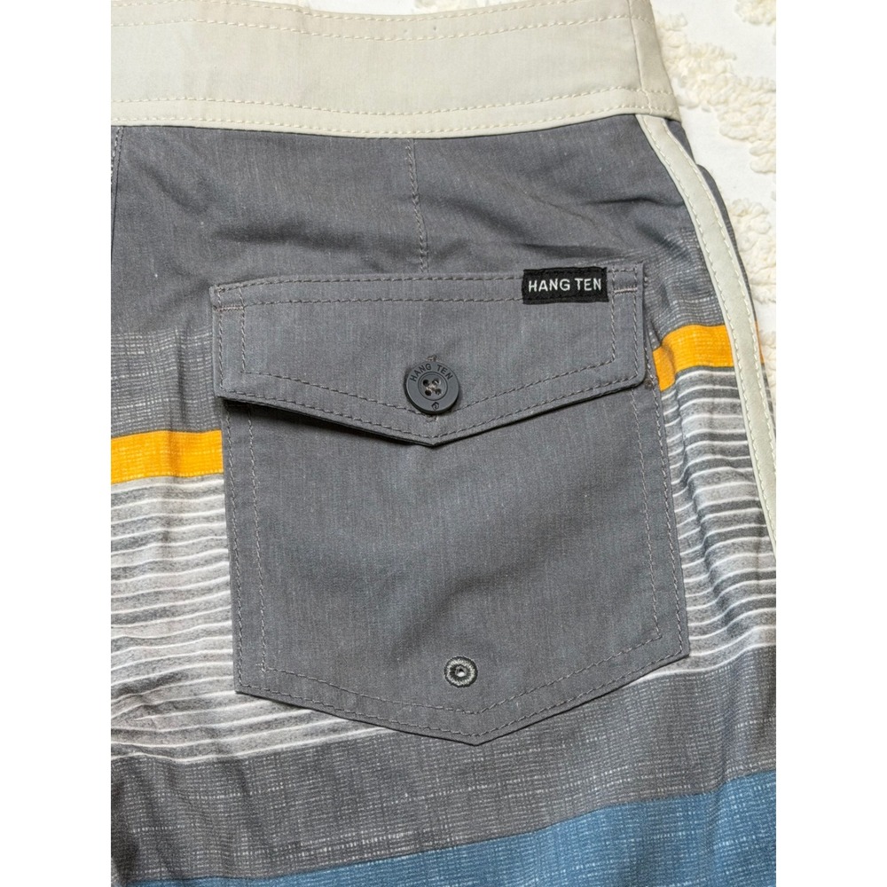 Hang Ten Striped Colorblock Board Shorts Blue Grey Yellow Size S 7/8 Swim Trunks - Picture 6 of 16